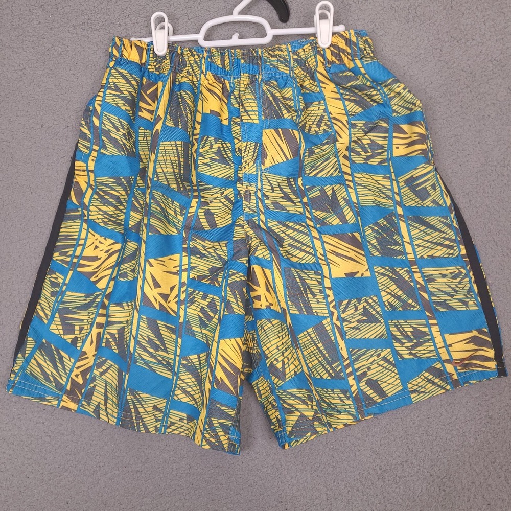Nike Swim Trunks Youth Boys Large Blue Yellow Abstract Geometric Print Stretch